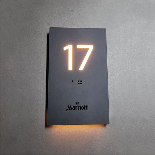 LED Room Number Sign, Custom Hotel Door Sign, Modern Hotel Door Room Sign, Hotel Decor, Personalized Number with ADA Braille and Logo