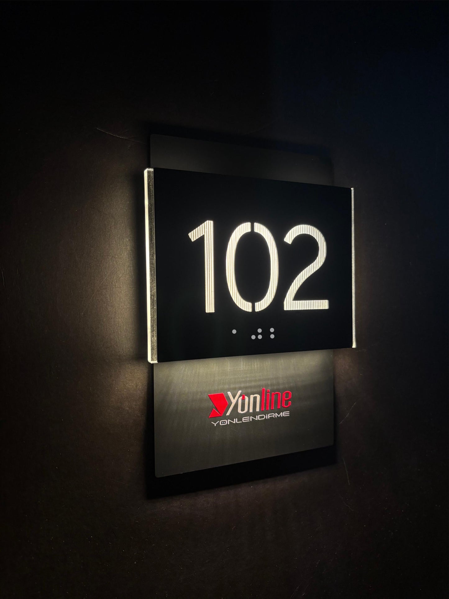 LED Hotel Room Sign with ADA Braille, Custom Illuminated Door Number Plaque with Logo, Personalized Acrylic Hotel Door Sign