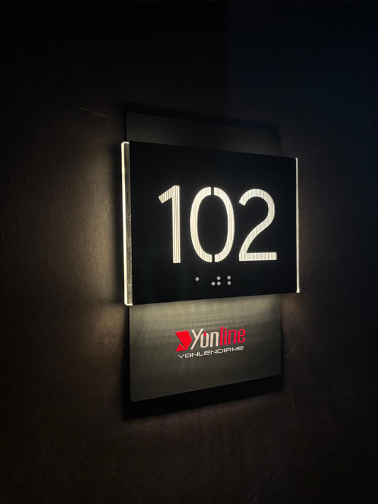 LED Hotel Room Sign with ADA Braille, Custom Illuminated Door Number Plaque with Logo, Personalized Acrylic Hotel Door Sign