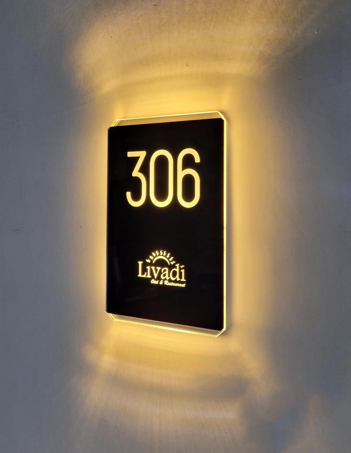 Premium LED Hotel Door Sign, Modern Acrylic Room Number Plaque, Personalized Hotel Decor, Elegant Room Number Sign, Handmade Hotel Door Sign