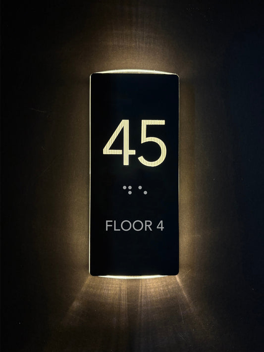 Backlit LED Hotel Room Number Sign, Custom Hotel Door Sign, Acrylic Room Door Sign, Room Plaque with Floor Number and ADA Braille