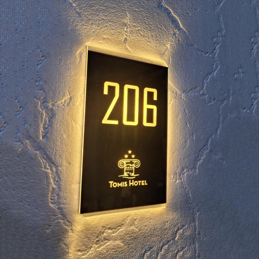 Personalized Room Number Sign, LED Door Sign for Hotel, Custom Hotel Door Room Sign, Hotel Decor, Acrylic Indoor Sign, Number Plaque