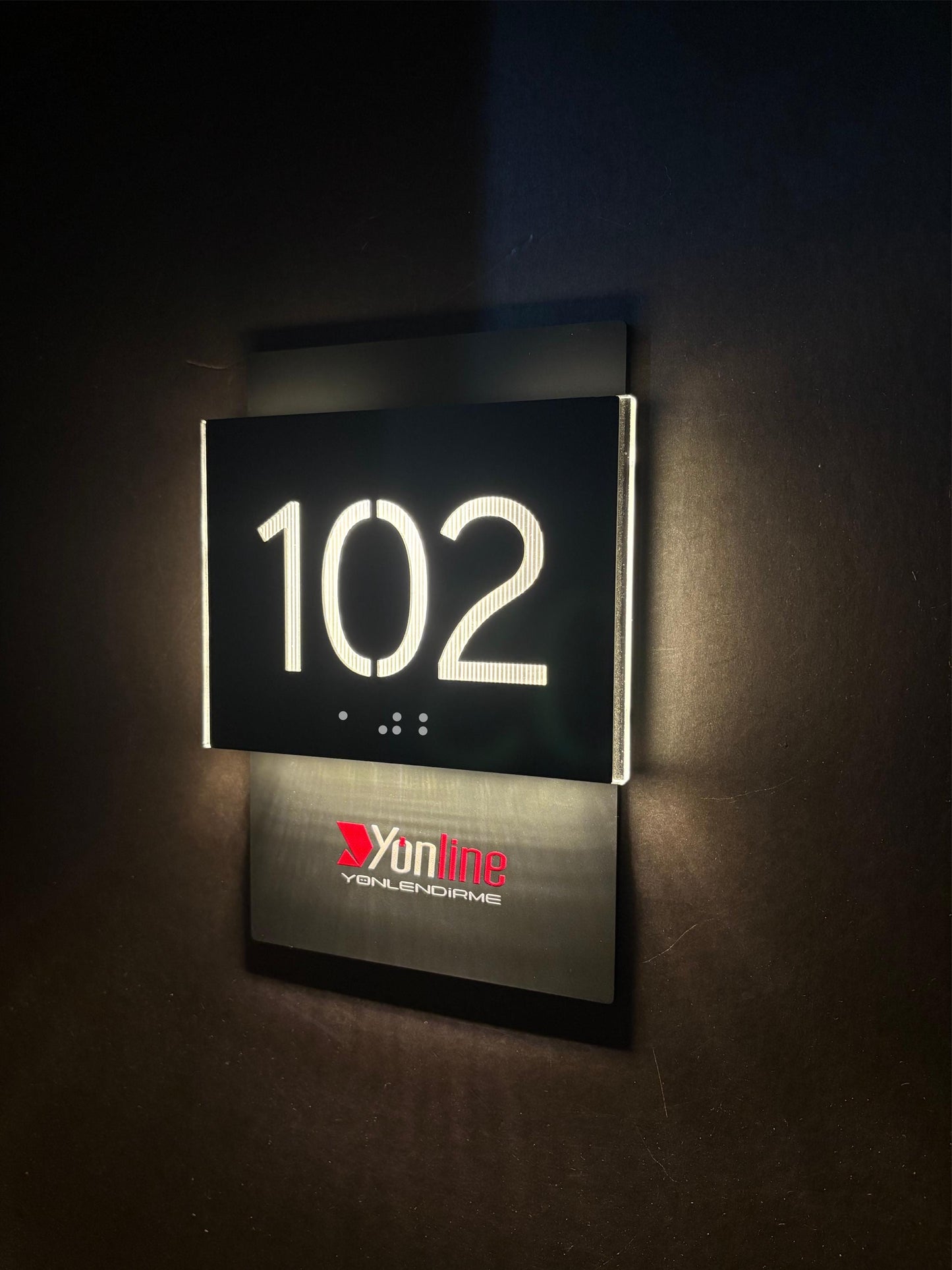 LED Hotel Room Sign with ADA Braille, Custom Illuminated Door Number Plaque with Logo, Personalized Acrylic Hotel Door Sign